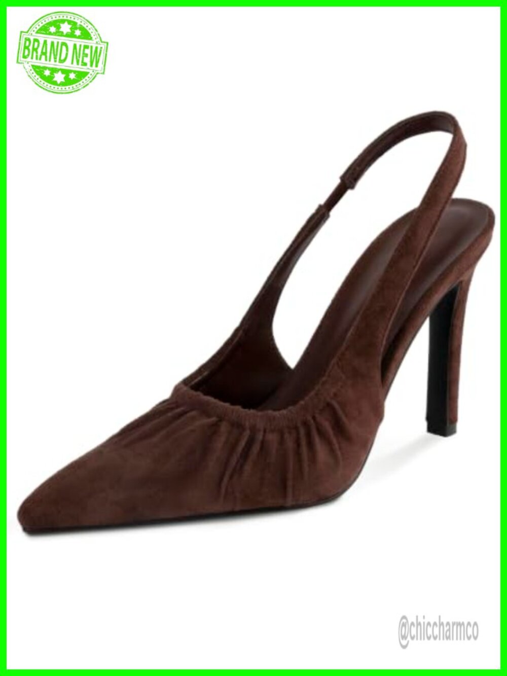 Women's Ruched Pointed Toe Slingback Pumps 4" Stiletto Heels Faux Suede